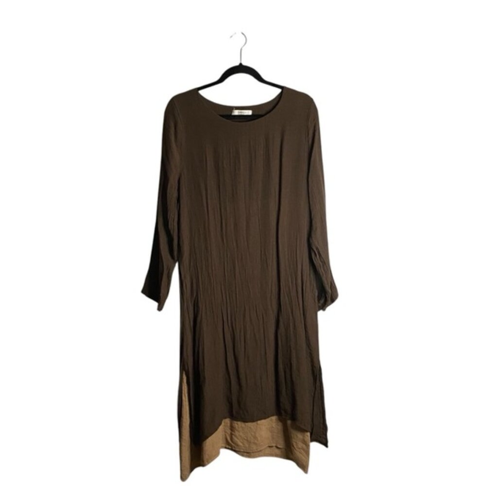 Dayou Women's Brown Boho Gauzey Lagenlook Peasant Maxi Dress